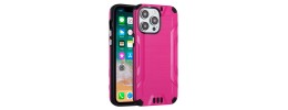 For iPhone 15 Pro Strong Tough Metallic Design Hybrid Premium Kicstand - Hot Pink