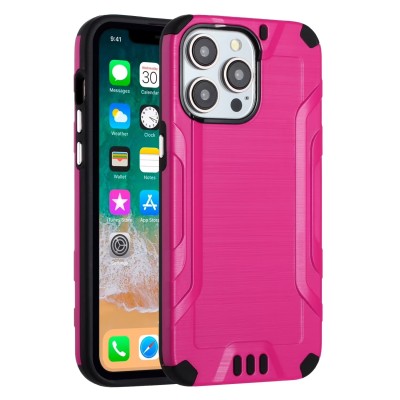 For iPhone 15 Pro Strong Tough Metallic Design Hybrid Premium Kicstand - Hot Pink