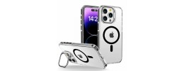 For iPhone 15 Pro Strong Tough Metallic Design Hybrid Premium Kicstand - Silver