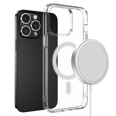 For iPhone 15 Pro Thick Transparent [Magnetic Circle] Shockproof Hybrid - Clear