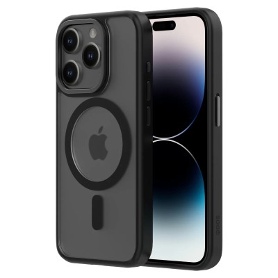 For iPhone 15 Pro Transparent Clear Hybrid with Matching Metal Buttons and Camera Protection - Black