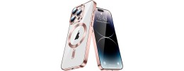 For iPhone 15 Pro Transparent Clear Hybrid with Matching Metal Buttons and Camera Protection - Rose Gold