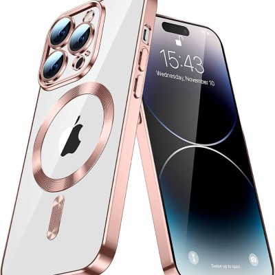 For iPhone 15 Pro Transparent Clear Hybrid with Matching Metal Buttons and Camera Protection - Rose Gold