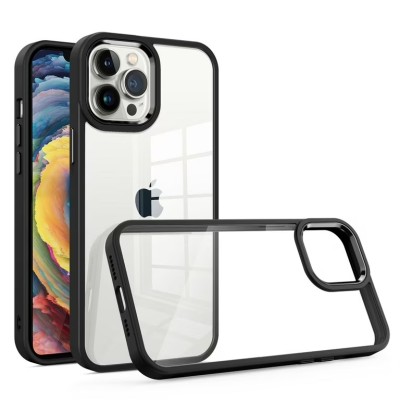 For iPhone 15 Pro Transparent Glitter 2.0mm Thick Hybrid Case Cover - Black