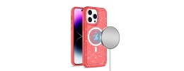 For iPhone 15 Pro Transparent Glitter 2.0mm Thick Hybrid Case Cover - Red
