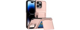 For iPhone 15 Pro Wallet ID Card Holder Case Cover - Rose Gold