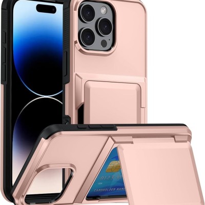 For iPhone 15 Pro Wallet ID Card Holder Case Cover - Rose Gold