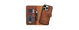 For iPhone 15 Pro Wallet Premium PU Vegan Leather ID Card Money Holder with Magnetic Closure - Brown