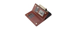 For iPhone 15 Purse Style Wallet Card ID Money Holder with Zip containing Long & Short Lanyard - Rose Gold