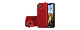 For iPhone 15 Push Mount Friendly Camera Protective [Ring Stand] Hybrid Case - Red