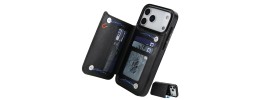 For iPhone 15 Retro Wallet Card Holder Case Cover - Black