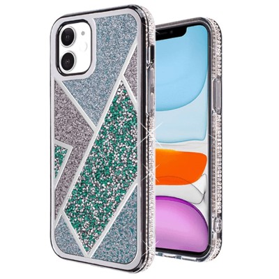 For iPhone 15 Rhombus Bling Glitter Diamond Case Cover - Rose Pink