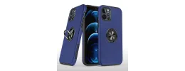 For iPhone 15 CHIEF Oil Painted Magnetic Ring Stand Hybrid Case Cover - Dark Blue