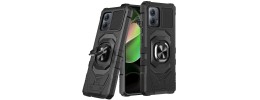For iPhone 15 Robotic Hybrid with Magnetic Ring Stand Case Cover - Black