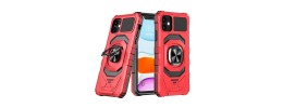 For iPhone 15 Robotic Hybrid with Magnetic Ring Stand Case Cover - Red