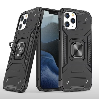 For iPhone 15 Robust Magnetic Kickstand Hybrid Case Cover - Black
