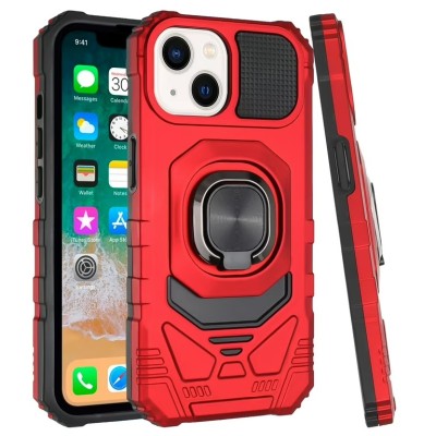 For iPhone 15 Robust Magnetic Kickstand Hybrid Case Cover - Red
