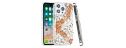 For iPhone 15 Rose Flower Full Diamond Bling Stones - Gold