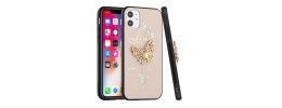 For iPhone 15 SPLENDID Diamond Glitter Ornaments Engraving Case Cover - Garden Butterflies Gold