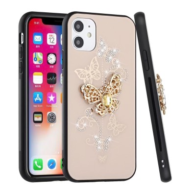 For iPhone 15 SPLENDID Diamond Glitter Ornaments Engraving Case Cover - Garden Butterflies Gold