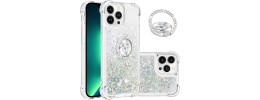 For iPhone 15 SQUARE Passion Glitter Diamond Ring Stand Case Cover - Heart Design White