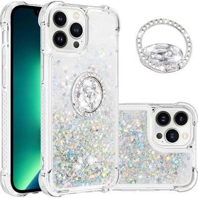 For iPhone 15 SQUARE Passion Glitter Diamond Ring Stand Case Cover - Heart Design White