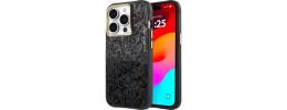 For iPhone 15 Spectacular Full Bling Stones Glitter HQ Hybrid Floral Series - Black