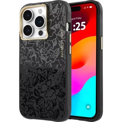 For iPhone 15 Spectacular Full Bling Stones Glitter HQ Hybrid Floral Series - Black