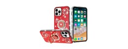 For iPhone 15 Splendid Glitter with Diamonds All Around Edges Ring Stand Case Cover - Red