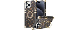 For iPhone 15 Square Passion Hearts Bling Glitter Love Design Ring Stand Case Cover - Gold