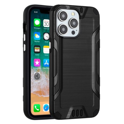 For iPhone 15 Strong Tough Metallic Design Hybrid - Black