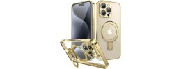 For iPhone 15 Strong Tough Metallic Design Hybrid Premium Kicstand + 3X Tempered Glass - Rose Gold