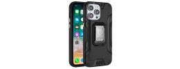 For iPhone 15 Strong Tough Metallic Design Hybrid Premium Kicstand - Black