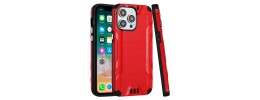 For iPhone 15 Strong Tough Metallic Design Hybrid Premium Kicstand - Red