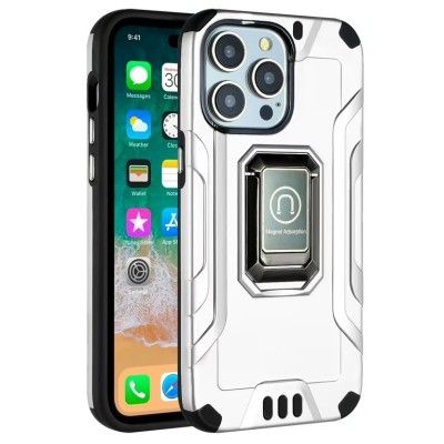 For iPhone 15 Strong Tough Metallic Design Hybrid - Silver