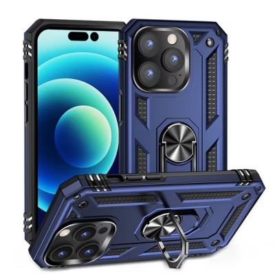 For iPhone 15 Sturdy Bracket Kickstand Magnetic Hybrid - Blue