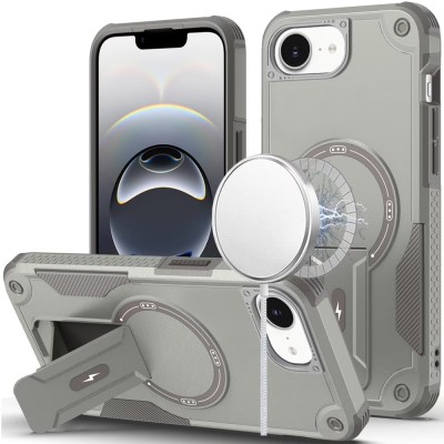 For iPhone 15 Sturdy Bracket Kickstand Magnetic Hybrid - Grey