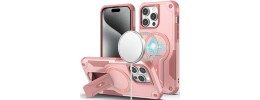 For iPhone 15 Sturdy Bracket Kickstand Magnetic Hybrid - Pink