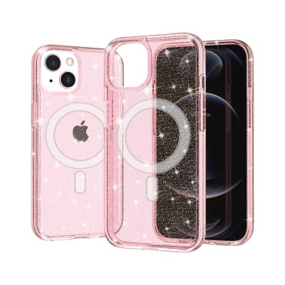 For iPhone 15 Sturdy Ultra Thick 3mm Transparent Hybrid Case Cover - Pink