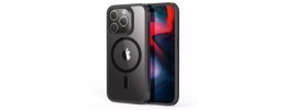 For iPhone 15 Transparent Clear Hybrid with Matching Metal Buttons and Camera Protection - Black