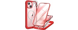 For iPhone 15 Ultimate CaseX Transparent Hybrid Case with Metal Buttons And Camera Edges - Red