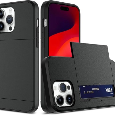 For iPhone 15 Wallet ID Card Holder Case Cover - Black