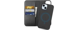 For iPhone 15 Wallet Premium PU Vegan Leather ID Card Money Holder with Magnetic Closure - Black