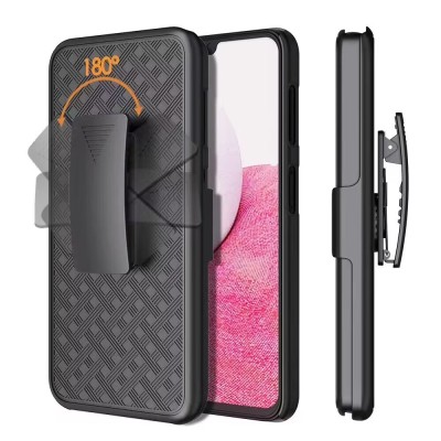 For iPhone 15 Weave Premium 3in1 Combo Holster Kickstand Case Cover - Black