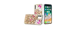 For iPhone 15 Full Diamond with Ornaments Case Cover - Gold Exquisite Garden