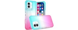 For iPhone 16 6.1 inch 3in1 Two Tone Shockproof Transparent Hybrid Case - Light Blue + Pink
