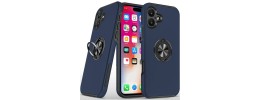 For iPhone 16 6.1 inch CHIEF Oil Painted Magnetic Ring Stand Hybrid Case Cover - Dark Blue