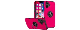 For iPhone 16 6.1 inch CHIEF Oil Painted Magnetic Ring Stand Hybrid Case Cover - Hot Pink