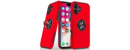 For iPhone 16 6.1 inch CHIEF Oil Painted Magnetic Ring Stand Hybrid Case Cover - Red