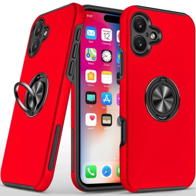 For iPhone 16 6.1 inch CHIEF Oil Painted Magnetic Ring Stand Hybrid Case Cover - Red